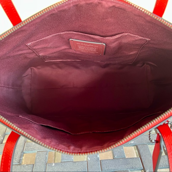 Coach Medium Top Zip Cross Grained Leather Shoulder Tote Bag MIAMI Red - Picture 7 of 11